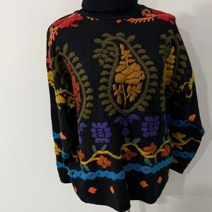 Black Floral Intarsia Turtleneck Sweater